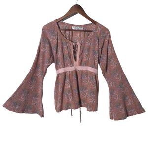 Vintage Funky People Top XL Womens Mauve Embroidered Embellished Boho Festival